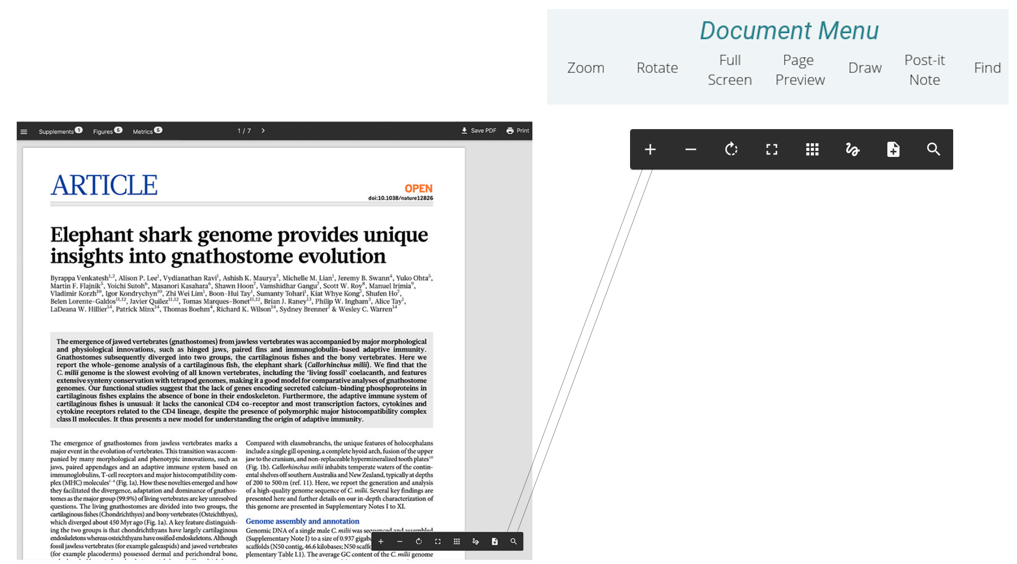 ReadCube Papers Web Reader Document Menu